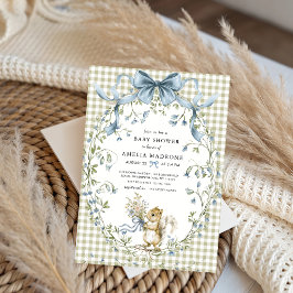 Convite Sage Gingham Woodland Squirrel Baby Shower