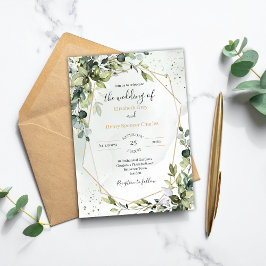 Convite Sage gold eucalyptus geometric A5 wedding invite