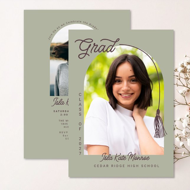 Convite Sage Grad Announcement and Invitation with Photo (Criador carregado)