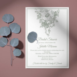 Convite Sage Gray Toile de Jouy Bridal Shower Invitation
