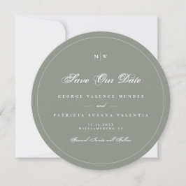 Convite Sage Gray White Elegant Round Photo Save The Date