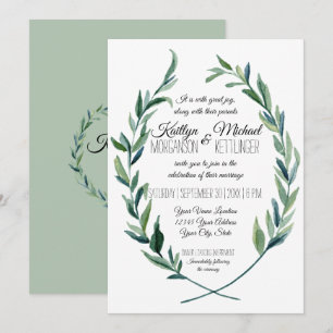 Convite Sage Green 5X7 Laurel Wreath Olive Leaf Modern