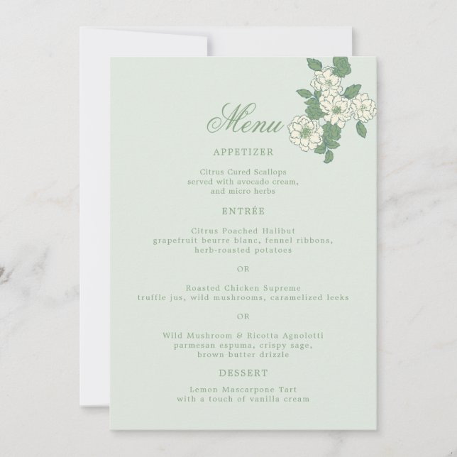 Convite Sage Green 5x7 Wedding Menu Card (Frente)
