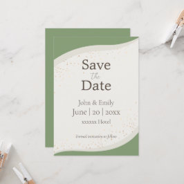 Convite Sage Green Abstrato Casamento Salve a Data