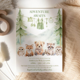 Convite Sage Green Adventure Awaits Woodland Baby Shower