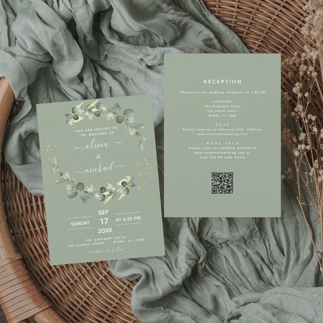 Convite Sage Green All in One Eucalyptus Code Casamento (Criador carregado)
