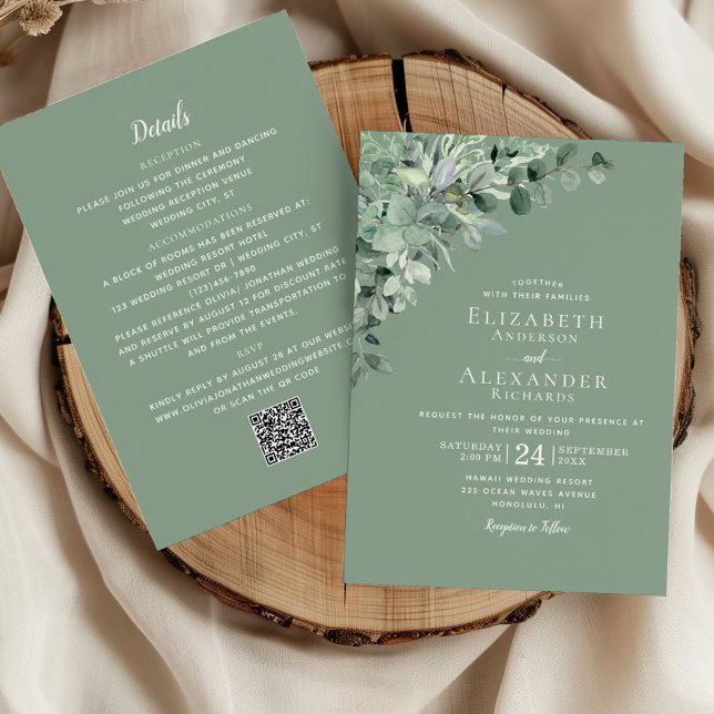 Convite Sage Green All in One Eucalyptus Code Casamento (Criador carregado)
