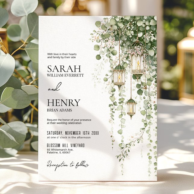 Convite Sage Green and Blush Eucalyptus Lantern Wedding (Criador carregado)