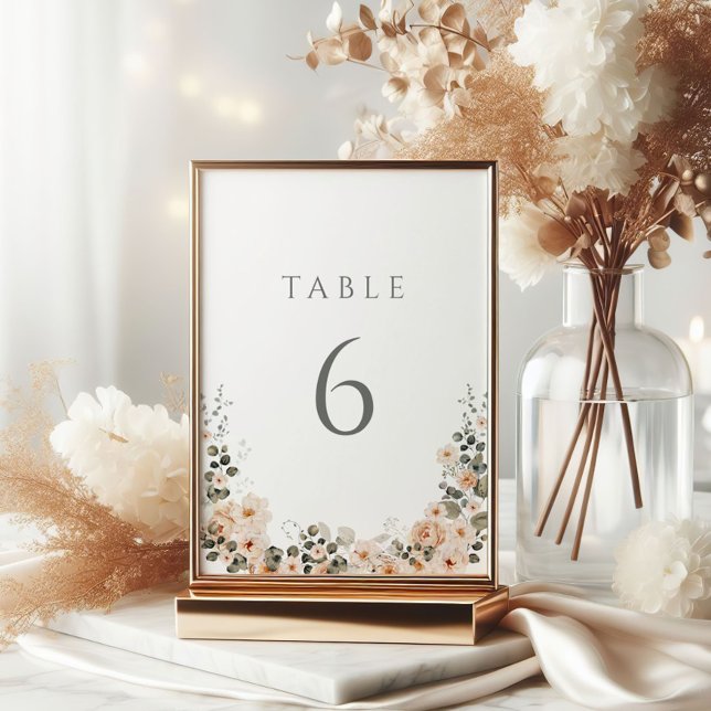 Convite Sage Green and Peach Wedte Table Number Sinal (Criador carregado)