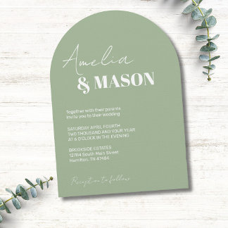 Convite Sage Green and White Arch Minimal Wedding