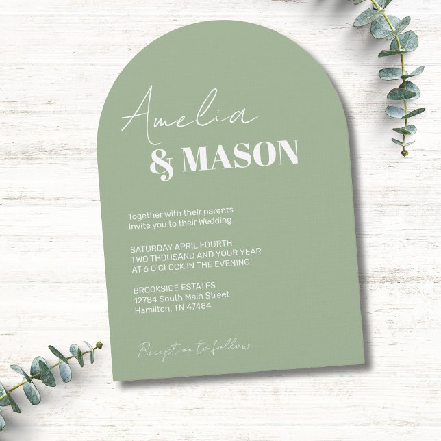 Convite Sage Green and White Arch Minimal Wedding (Sage Green and White Arch Minimal Wedding Invitation)