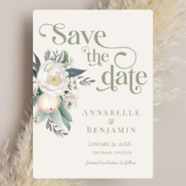 Convite Sage Green and White Floral Save Date (Salve a dat