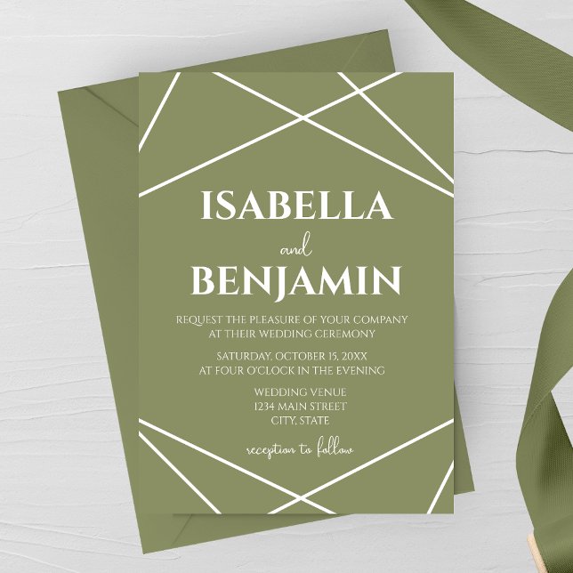 Convite Sage Green and White Geometric Typography Wedding (Criador carregado)