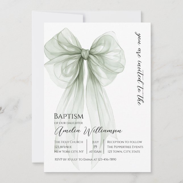 Convite Sage Green Arco Baptism (Frente)