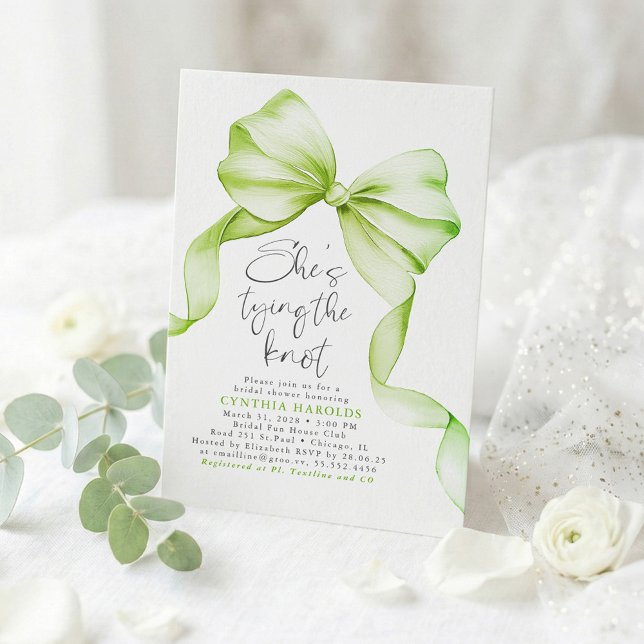 Convite Sage Green Arco Ela é Chá de panela Casando (Light Green Bow Elegant Bridal Shower Invites)
