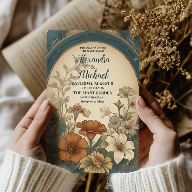 Convite Sage Green Art Nouveau Alphonse Mucha Casamento (Criador carregado)