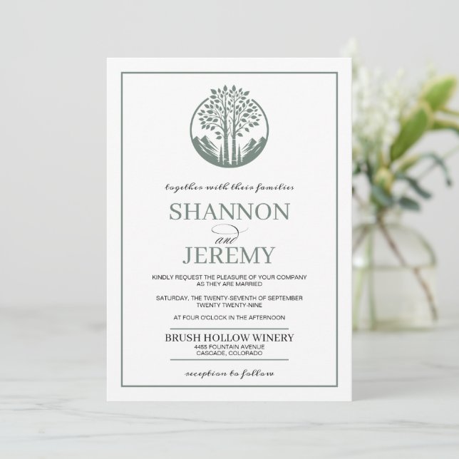 Convite Sage Green Aspen Tree Wedding (Em pé/Frente)