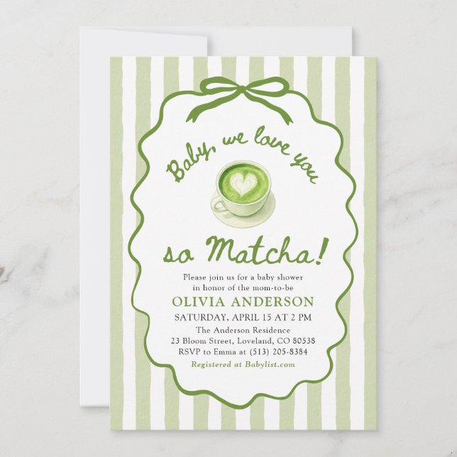 Convite Sage Green Baby We love you so Matcha Baby Shower (Frente)