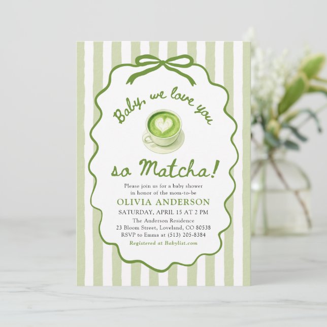 Convite Sage Green Baby We love you so Matcha Baby Shower (Em pé/Frente)