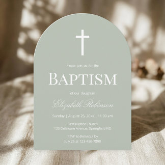 Convite Sage Green Baptism Arch Minimalist Christening