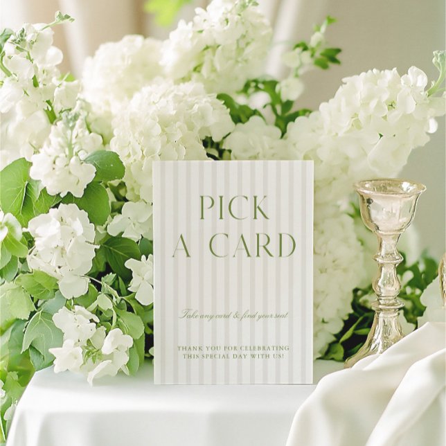 Convite Sage Green & Beige Selecione um Sinal de Casamento (Sage Green & Beige Pick a Card Wedding Sign)