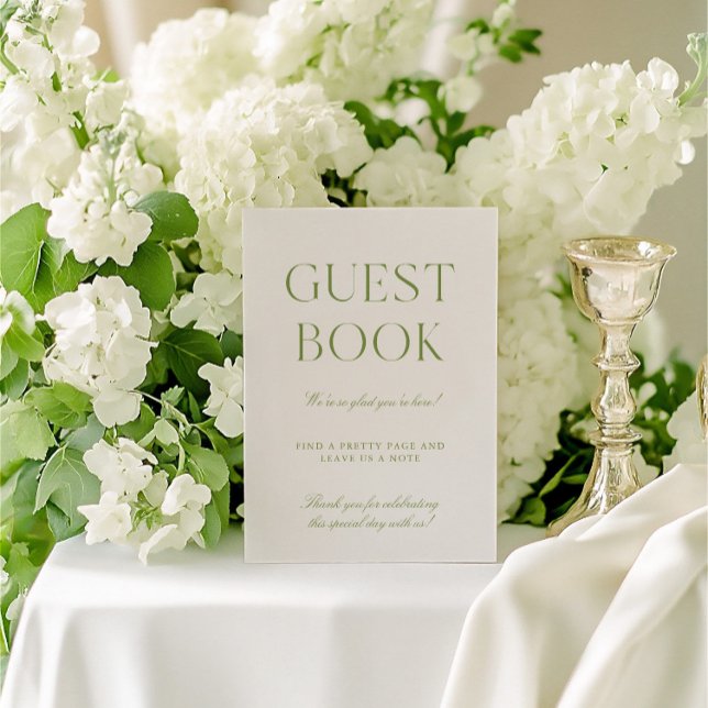 Convite Sage Green & Beige - Sinal do Livro de Convidados (Sage Green & Beige Wedding Guest Book Sign)