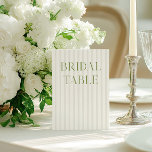 Convite Sage Green & Beige Wedding Bridal Table Number<br><div class="desc">Este elegante número de tabela apresenta um fundo listrado de bege suave com tipografia de serifpografia verde-sábio refinada e acentos sutis de script. Projetado para casamentos de jardim, recepções refinadas e comemorações ao ar livre de eternos. Coordena-se com a Coleção de Convite de Casamento "Iris" — clique no link da...</div>