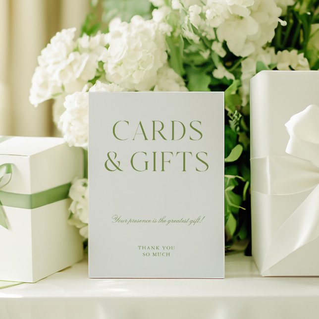 Convite Sage Green & Blue Cards & Gifts Sign (Elegant Sage Green Cards & Gifts Wedding Sign)
