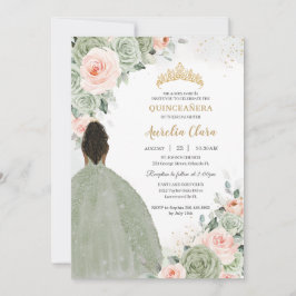 Convite Sage Green Blush Floral Dourada Quinceañera Sweet 