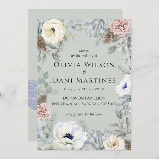 Convite Sage Green Blush Floral Nature Invitation (Frente/Verso)