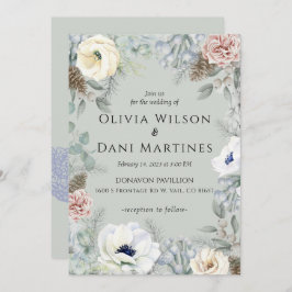 Convite Sage Green Blush Floral Nature Invitation