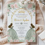 Convite Sage Green Blush Gêmeas Florais Rosa Quinceañera<br><div class="desc">Nosso encantador sábio verde e blush das garotas gêmeas florais quinceañera convite captura a essência da elegância e graça. Delicado sábio verde e florais escrupulosos adornam a fronteira, moldando a peça central: duas jovens elegantes, cada uma radiante em seus vestidos verdes de bola. Este convite exude beleza eterno, capturando perfeitamente...</div>