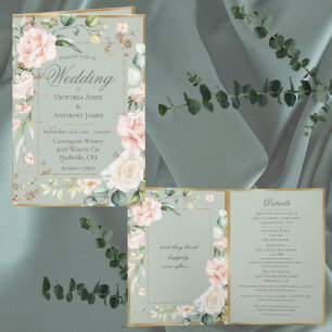 Convite Sage Green Blush Pastel Watercolor Floral Românti