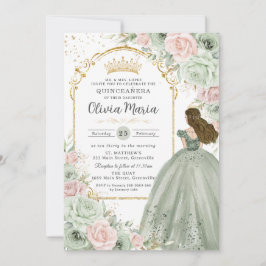 Convite Sage Green Blush Rosa Princesa Floral Rosa Quincea