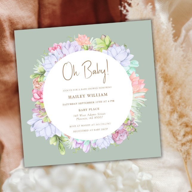 Convite Sage Green Boho Cactus Desert Oh Chá de fraldas (Sage Green Boho Cactus Desert Oh Baby Shower Invitation)