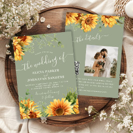 Convite Sage green boho floral sunflower wedding