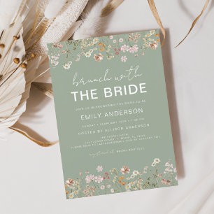 Convite Sage Green Boho Floral Wildflower Bridal Brunch