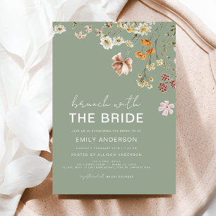 Convite Sage Green Boho Floral Wildflower Bridal Brunch