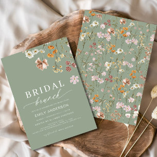 Convite Sage Green Boho Floral Wildflower Bridal Brunch