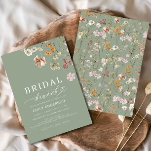 Convite Sage Green Boho Floral Wildflower Bridal Brunch