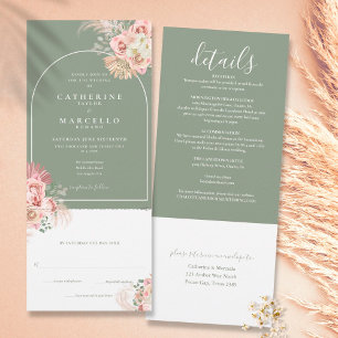 Convite Sage Green Boho Pampas Grass Em Um Casamento