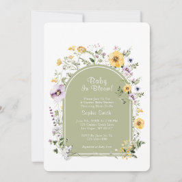 Convite Sage Green Boho Rustic Baby In Bloom Chá de fralda