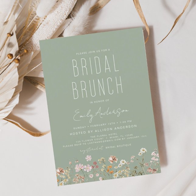 Convite Sage Green Boho Wildflower Bridal BrunChá (Criador carregado)