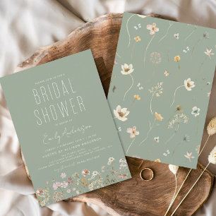 Convite Sage Green Boho Wildflower Chá de panela