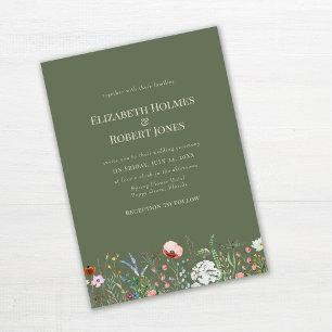 Convite Sage Green Boho Wildflower Invitation