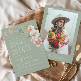Convite Sage Green Boho Wildflower Photo