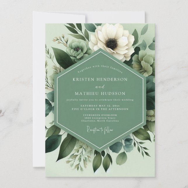 Convite Sage Green Botanical Bloom Wedding (Frente)