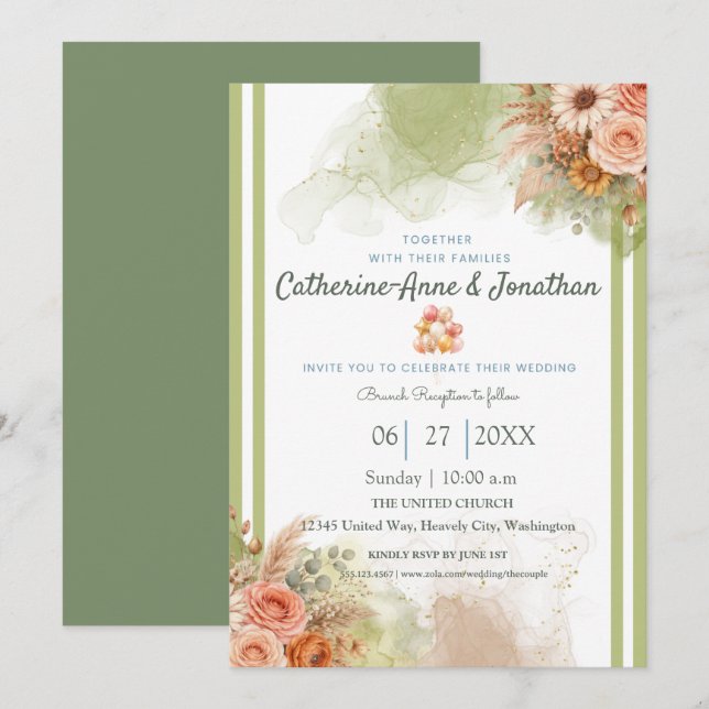 Convite Sage Green Botanical Boho Wedding (Frente/Verso)
