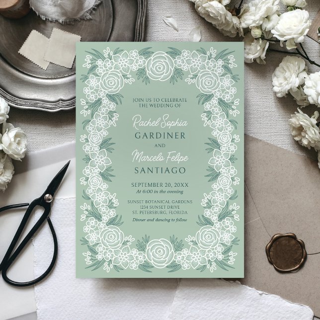 Convite Sage Green Botanical Floral Wedding (Criador carregado)