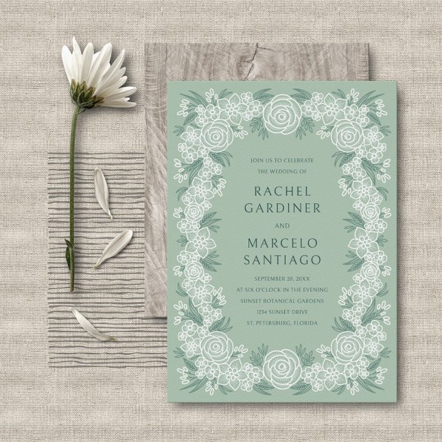 Convite Sage Green Botanical Floral Wedding (Criador carregado)
